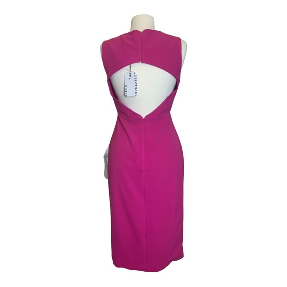 NWT Dress the Population Barbie Pink Sleeveless Slit Dress Knee Length Medium - Picture 4 of 13